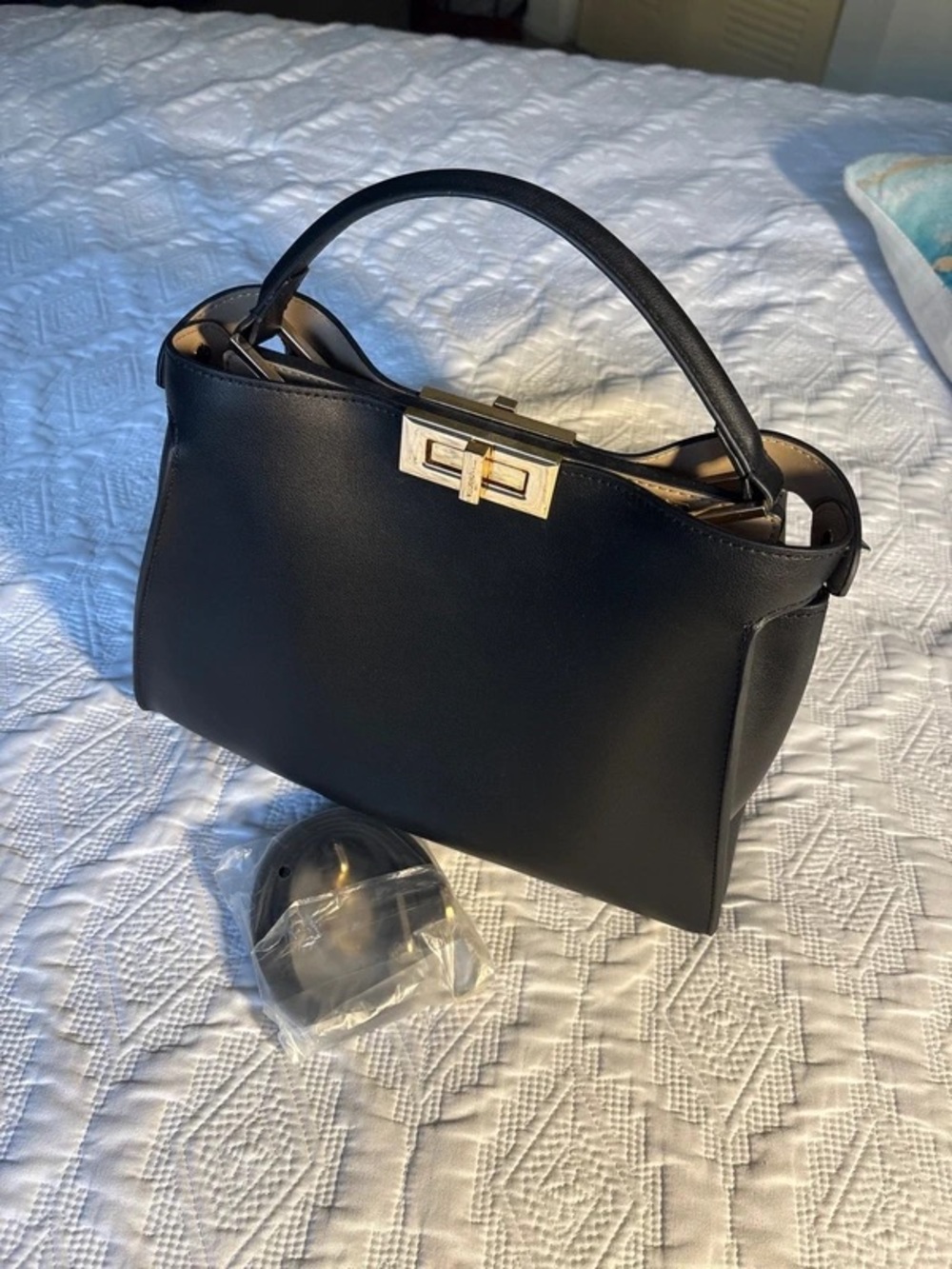 Structured Black Top-Handle Satchel with Gold-Tone Clasp
